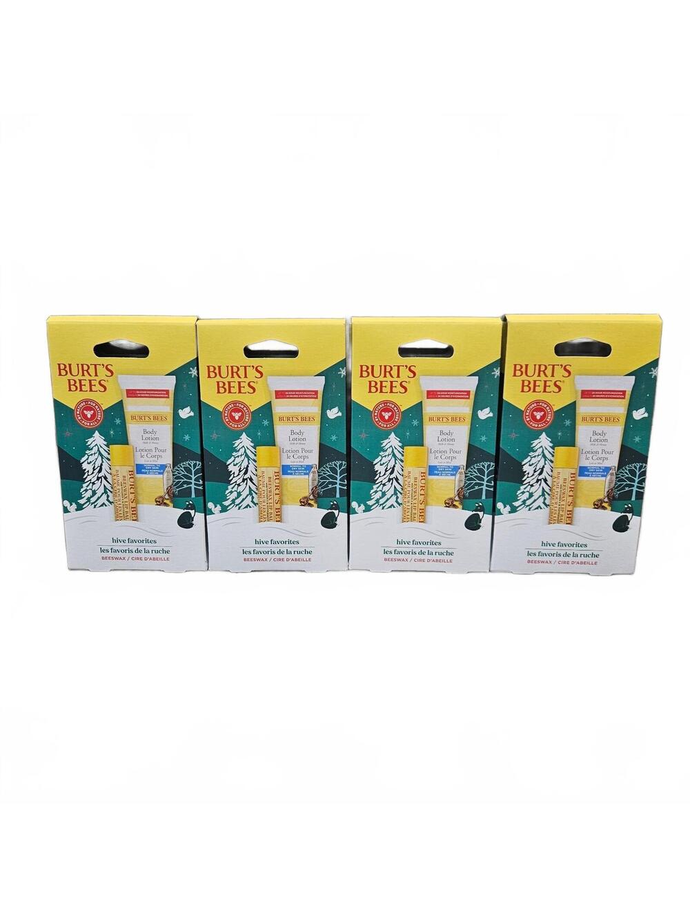 New Lot Of 4 Burt's Bees Hive Favorites Gift Set - Body Lotion & Lip Balm